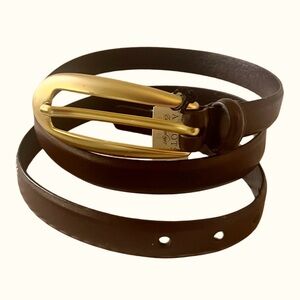 Talbots Womens Brown Leather Belt with Gold Buckle Sz Lg
